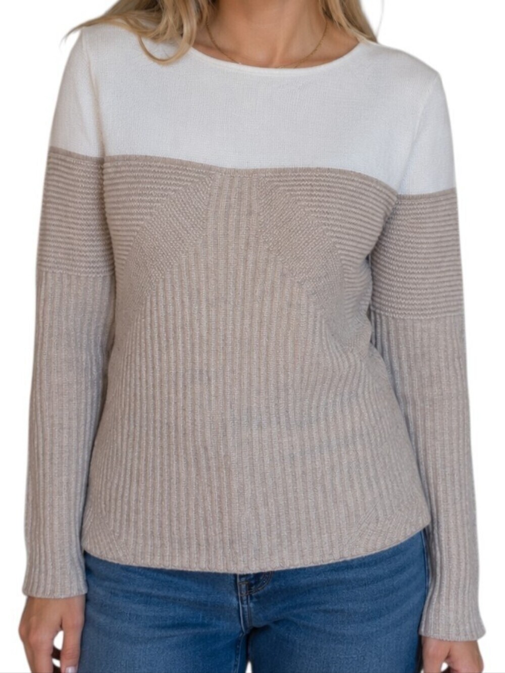 St John Women Small Wool Blend Colourblock Boat Neck Sweater Quiet Luxury